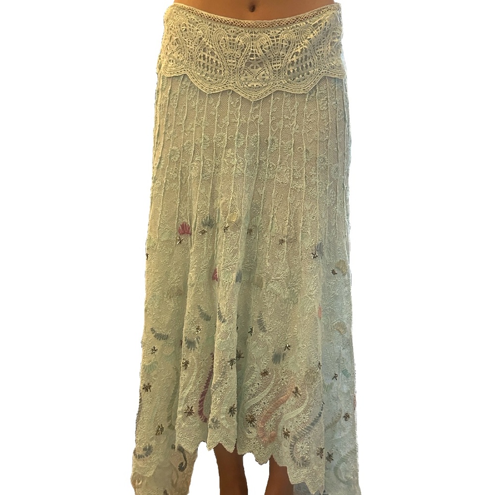 LoveShackFancy Sea Green Maxi Skirt, Size Small